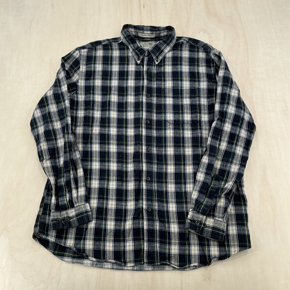 Vintage LL Bean Flannel Shirt Mens XL Tartan Plaid Blue Green Cotton Long Sleeve